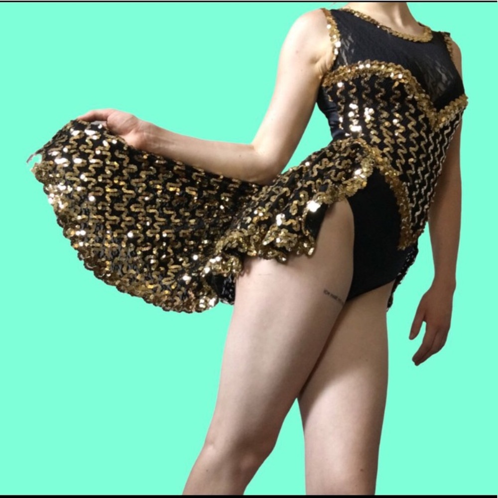 Black and gold sequin leotard